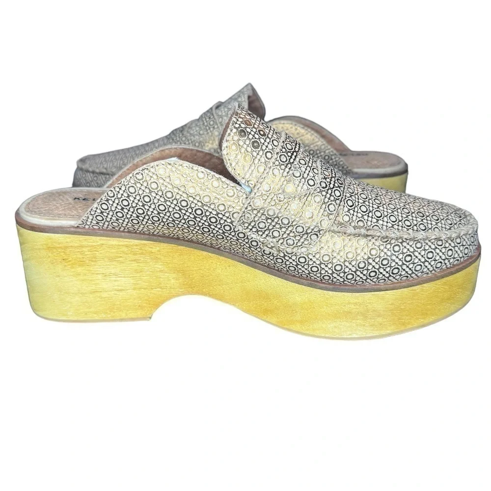Kelsi Dagger Brooklyn Window Leather Wooden Platform Mules Size 8